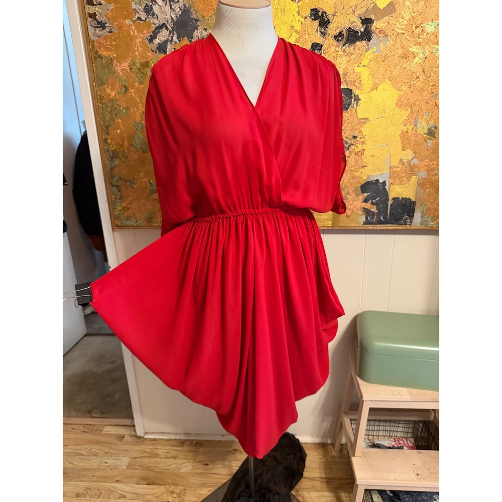Vintage Red Draped Wrap Cocktail Dress Elastic Waist Tulip Hem Retro Size 13
